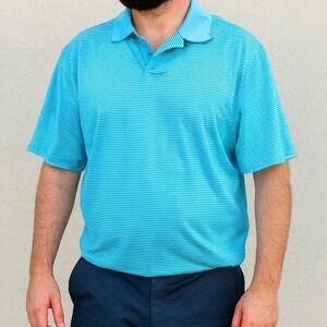 Bahama Bay Club Mens Large Blue Striped Golf Polo Shirt‎